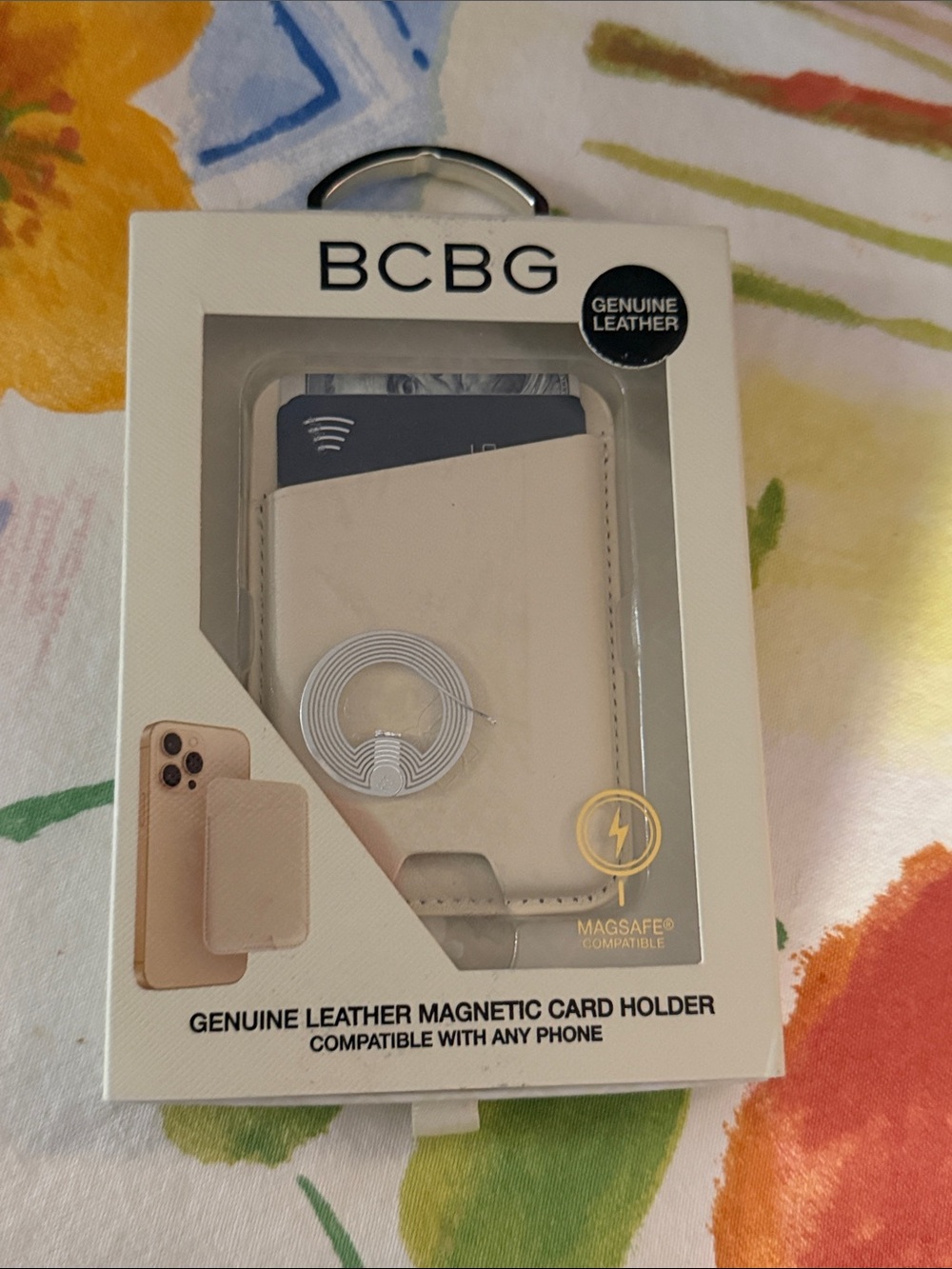 BCBG Leather Magnetic Card Holder in Light Beige